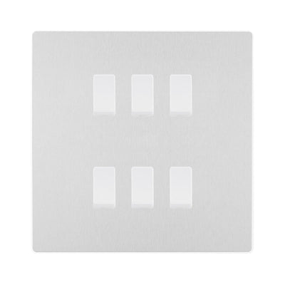 BG Evolve Brushed Steel 6 Gang Custom Grid Light Switch by British General (BG-Evolve-BS-6G-CUSTOM-LIGHT-SWITCH)