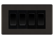BG Screwless Black Nickel 4-Gang Light Switch 2x 2-Way + 2x Intermediate – Black Inserts by British General (BG-SCRL-BN-4G-Combo-2x INT-2x 2WAY-BL)