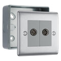 BG Nexus Metal Brushed Steel 2 Gang Co-Axial Socket & Surface Pattress Back Box