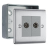 BG Nexus Metal Brushed Steel 2 Gang Co-Axial Socket & Surface Pattress Back Box by British General (BG-NBS61+MC501)