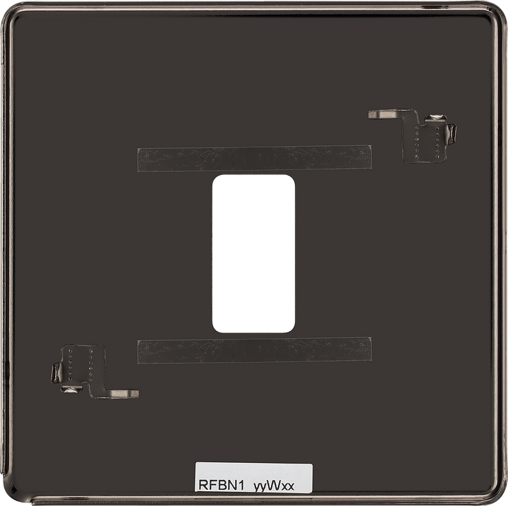 RFBN1 Back - This black nickel finish front plate has a screwless flat clip on front plate for a seamless finish and can accommodate 1 Grid module 