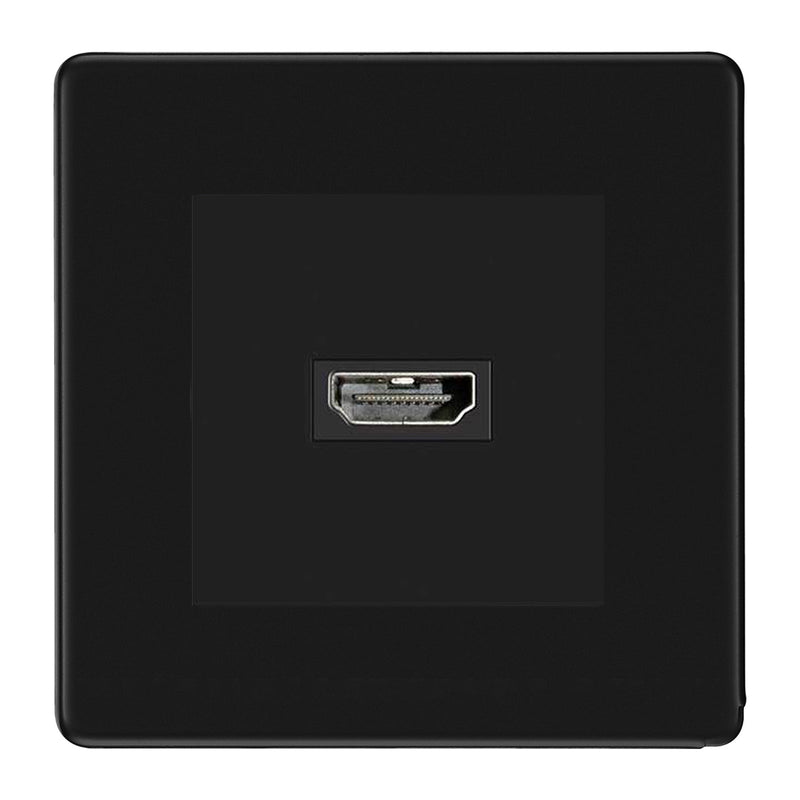 BG Nexus Flatplate Screwless Matt Black 1 Gang HDMI Socket Black Insert