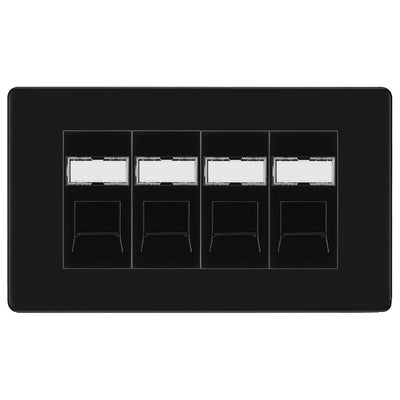 BG Screwless Matt Black 4 Gang RJ45 Cat6 Data Socket Outlet Black Inserts by British General (BG-FFBRJ454B)