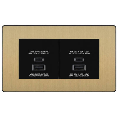 BG Evolve Satin Brass 4G Faceplate with 45W USB A+C Charger Modules – Black Insert by British General (BG-PCDSBEMR4B+EMUSBAC45B)