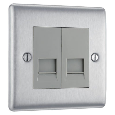 BG Nexus Brushed Steel 2 Gang Master Telephone Socket with Surface Pattress Back Box