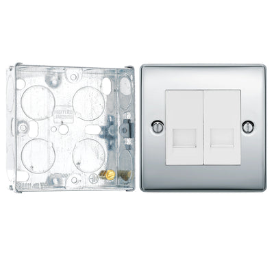 BG Nexus Polished Chrome Double Slave Telephone Socket NPCBTS2 with 25mm Steel Back Box by British General (BG-NPCBTS2+HGS02)
