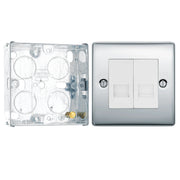 BG Nexus Polished Chrome Double Slave Telephone Socket NPCBTS2 with 25mm Steel Back Box by British General (BG-NPCBTS2+HGS02)