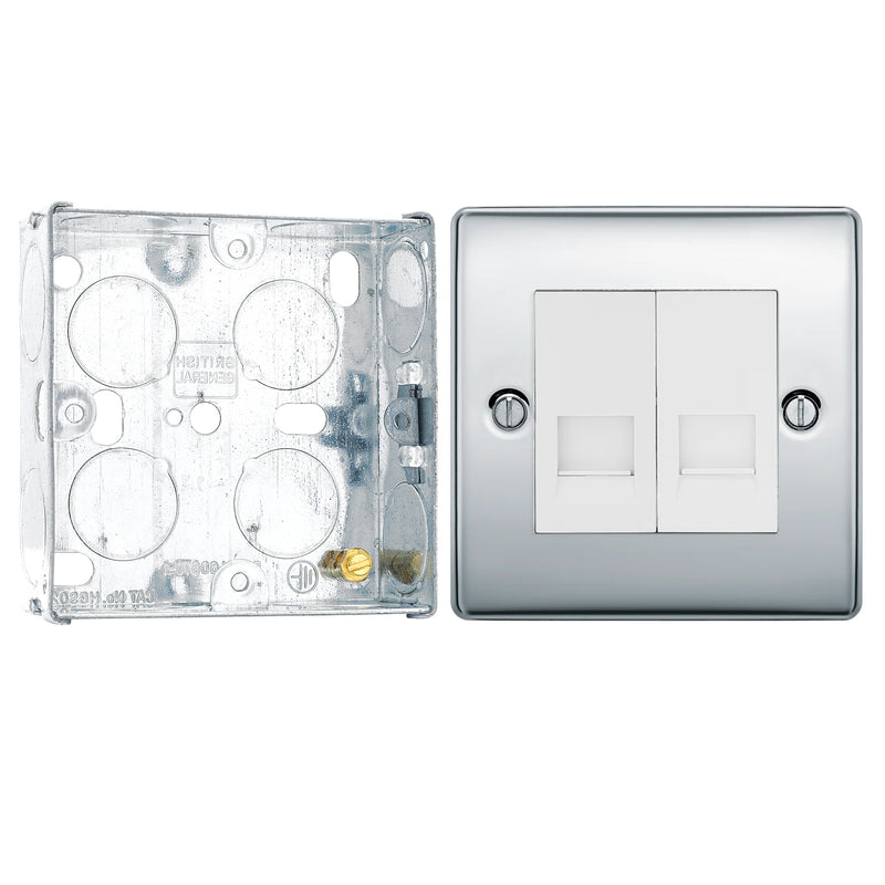 BG Nexus Polished Chrome Double Slave Telephone Socket NPCBTS2 with 25mm Steel Back Box