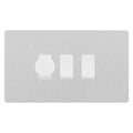 BG Evolve Brushed Steel 3 Gang Light Switch Grid – 1x Trailing-Edge LED Dimmer, 1x Intermediate, 1x 2-Way Switch