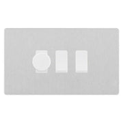 BG Evolve Brushed Steel 3 Gang Light Switch Grid – 1x Trailing-Edge LED Dimmer, 1x Intermediate, 1x 2-Way Switch by British General (BG-Evolve-BS-3G-1x-Dimmer-1x-INT-1x-2Way)