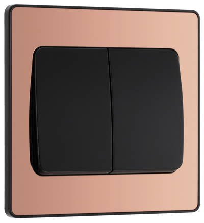 BG Evolve PCDCP42WB Polished Copper 2 Gang 20A 16AX 2 Way Wide Rocker Light Switch - Black Insert