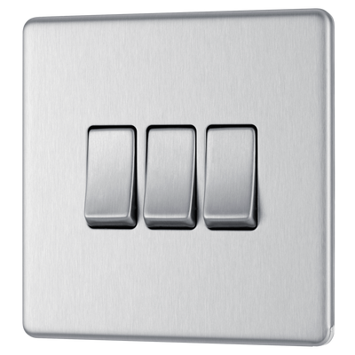 BG FBS43 Nexus Screwless Flat-Plate Triple Light Switch Brushed Steel 2 Way 10A