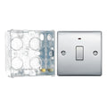 BG Nexus Polished Chrome 1 Gang 20A 2 Pole Neon Switch NPC31 with 35mm Steel Back Box