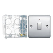 BG Nexus Polished Chrome 1 Gang 20A 2 Pole Neon Switch NPC31 with 35mm Steel Back Box