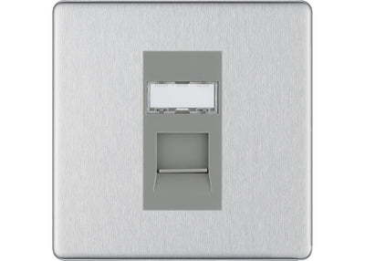 BG Screwless Brushed Steel Single 1 Gang RJ45 Data Socket FBSRJ451G Grey Insert by British General (BG-FBSRJ451G)