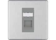 BG Screwless Brushed Steel Single 1 Gang RJ45 Data Socket FBSRJ451G Grey Insert by British General (BG-FBSRJ451G)