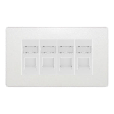BG Evolve Pearlescent White 4 Gang RJ45 Cat6 Data Socket Outlet White Inserts