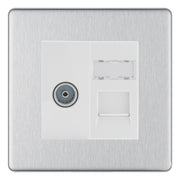 BG Screwless Brushed Steel TV Aerial & RJ45 CAT6 Data Socket - White Insert