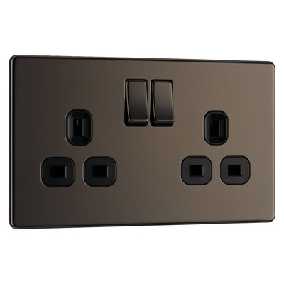BG Screwless Black Nickel 13A Double Socket FBN22B with 25mm Steel Back Box