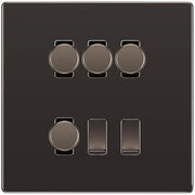 BG Screwless Black Nickel 6 Gang Light Switch 4x Trailing Edge LED Dimmer, 1x Intermediate, 1x 2-Way Switch by British General (BG-SCRL-BN-6G-4x-Dimmer-1x-INT-1x-2Way)