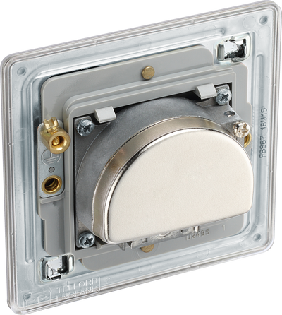 BG FBS67 Flatplate Screwless Triplex TV/FM/Sat socket - Screened, Brushed Steel - Grey Insert