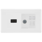 BG Nexus White Moulded Media Wall Plate TV Aerial, HDMI & CAT6 Outlet - White Insert by British General