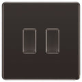 BG Black Nickel Screwless 2 Gang Switch 1x Intermediate 1x 1 2 Way Custom Grid