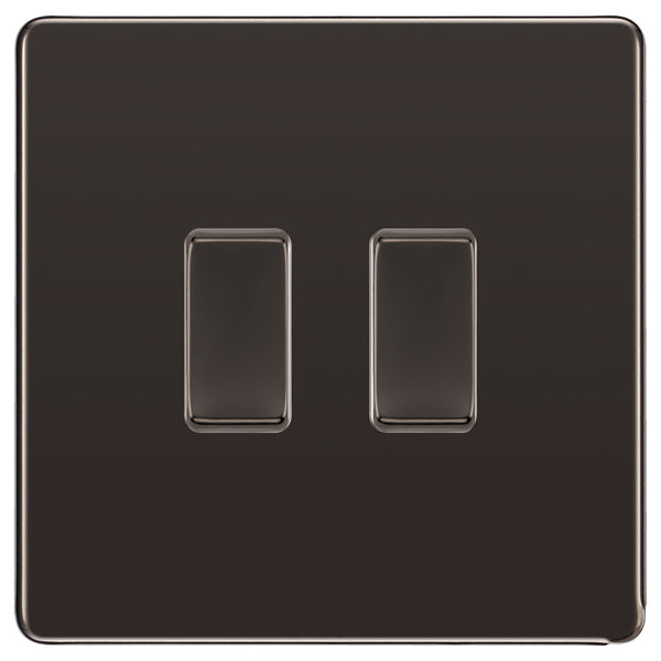 BG Black Nickel Screwless Flat Plate 2 Gang Light Switch 1x Intermediate 1x 2 Way Custom Switch