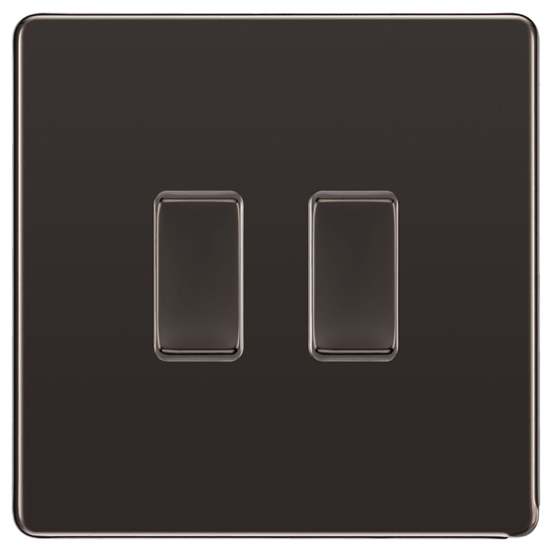 BG Black Nickel Screwless 2 Gang Switch 1x Intermediate 1x 1 2 Way Custom Grid