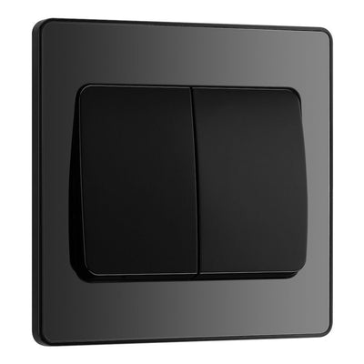 BG Evolve Black Chrome 2G Wide Rocker Light Switch PCDBC42WB with 35mm Steel Back Box