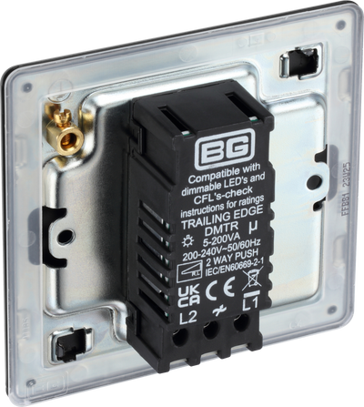 BG Flatplate Screwless Matt Black Trailing Edge Single Dimmer Switch LED FFB81 by British General (BG-FFB81-1)