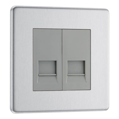 BG Screwless Brushed Steel Double Master Telephone Socket FBSBTM2 with 25mm Steel Back Box