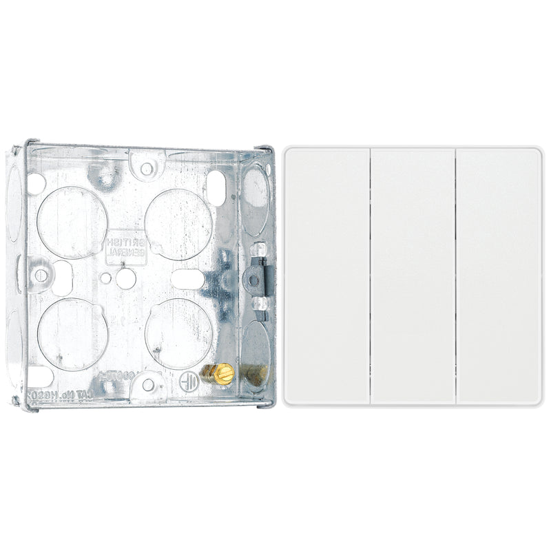 BG Evolve Pearlescent White 2 Way Triple Edge to Edge Rocker Switch PCDCL43EW with 25mm Steel Back Box