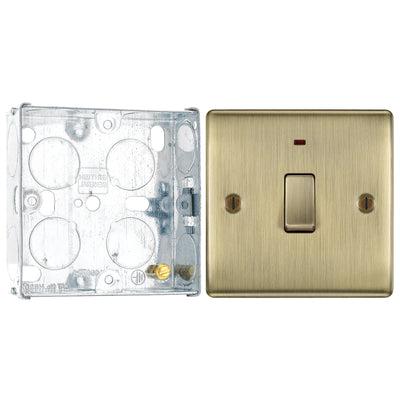 BG Nexus Antique Brass 20A Double Pole Neon Switch NAB31 with 25mm Steel Back Box by British General (BG-NAB31+HGS02)