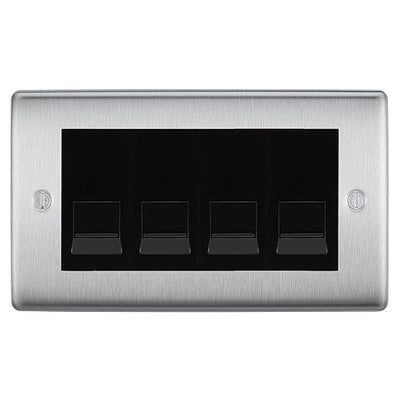 BG Nexus Brushed Steel 4 Gang IDC Secondary Telephone Socket - Black Insert by British General (BG-NBSBTS4B)
