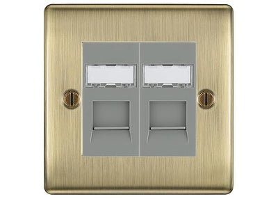 BG Nexus Metal Antique Brass 2 Gang RJ45 Data Socket NABRJ452G Grey Inserts by British General (BG-NABRJ452G)