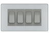 BG Electrical Screwless Polished Chrome 4-Gang Light Switch 1x 2-Way + 3x Intermediate – Grey Inserts by British General (BG-SCRL-PC-4G-Combo-3x INT-1x 2WAY-GR)