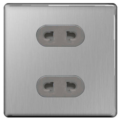 BG NBS98G 16A, 2 gang unswitched Euro Socket Round Pin Brushed Steel by British General (BG-NBS98G)