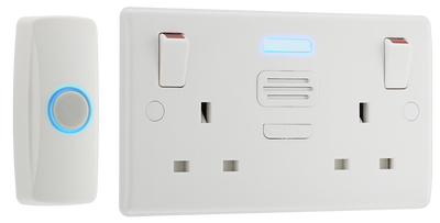BG Electrical 822BELL Moulded White Round Edge 2 Gang 13A Door Chime Switched Socket