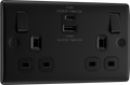BG Nexus NFB22UAC22B 2 Gang Matt Black Switched Plug Socket 13A - With USB