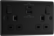 BG Nexus NFB22UAC22B 2 Gang Matt Black Switched Plug Socket 13A - With USB by British General (BG-NFB22UAC22B-Shopify-SA_1)