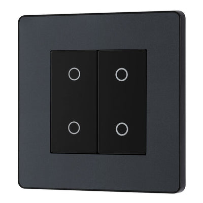 BG Evolve Matt Grey Double Master Touch Dimmer Switch PCDMGTDM2B with 35mm Steel Back Box