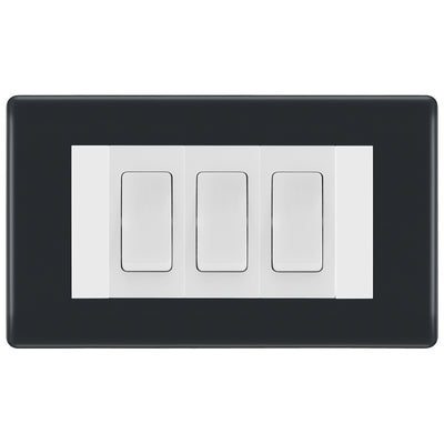 BG Part M 3 Gang Light Switch 2x Intermediate + 1x 2 Way Graphite - White Insert