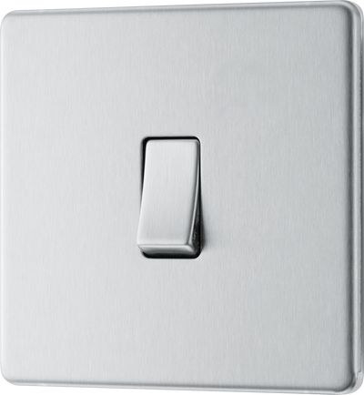 BG FBS12 Nexus Screwless Flat-Plate 2 Way 10A Single Light Switch Brushed Steel