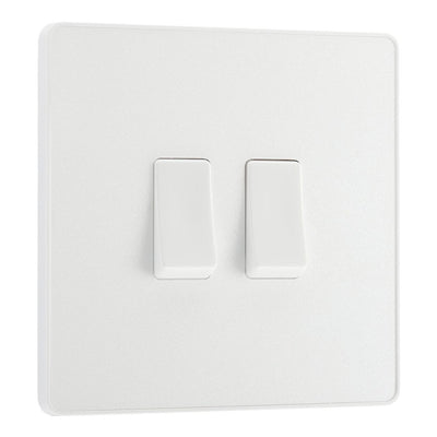 BG Evolve Pearlescent White 20A 16AX 2 Way Double Light Switch PCDCL42W with 35mm Steel Back Box