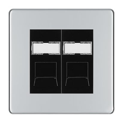 BG Screwless Polished Chrome 2 Gang RJ45 Data Socket FPCRJ452B Black Inserts by British General