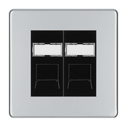 BG Screwless Polished Chrome 2 Gang RJ45 Data Socket FPCRJ452B Black Inserts by British General