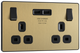 BG Evolve PCDSB22U3B Satin Brass 2 Gang 13A 2x3.1A Socket-Black Insert
