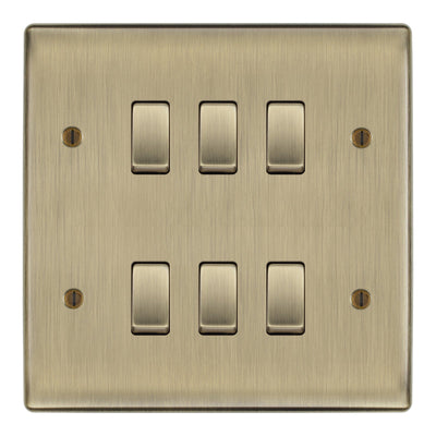 BG Antique Brass 6 Gang Intermediate Custom Grid Light Switch Back Box Included by British General (BG-NEXUS-AB-6G-CUSTOM-6x-INT-SWITCH)