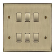 BG Antique Brass 6 Gang Intermediate Custom Grid Light Switch Back Box Included by British General (BG-NEXUS-AB-6G-CUSTOM-6x-INT-SWITCH)